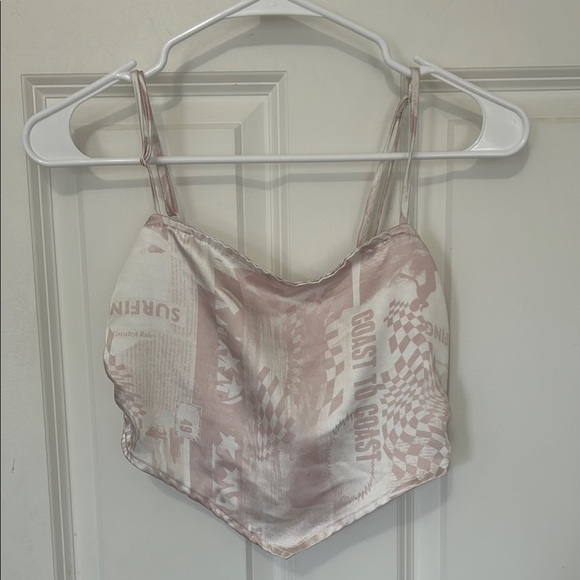 Pacsun Pink and White Graphic Tank Crop Top size small tye back - Picture 1 of 8